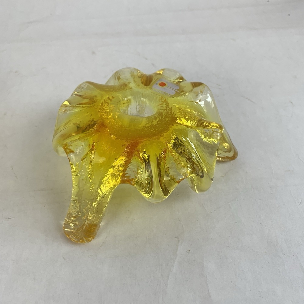 Vintage BLENKO Glass Yellow Candlestick Holder Rare Color Atomic Ice Art Glass - Picture 4 of 16